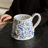 Purpdrank  1pc 20.29oz Hand-Painted Blue and White Floral Ceramic Mug, Round Insulated Coffee Cup, Reusable for Daily Use, Perfect for Christmas, Halloween, Easter, Hanukkah, Thanksgiving Gifts