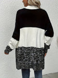 Purpdrank Plus Size Women's Color Block Open Front Cardigan - Soft, Casual, Long Sleeve, Knitted, Comfortable, and Versatile Winter Wear for Everyday