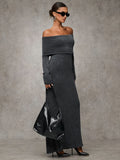 Elegant Off the Shoulder Knit Tunic Dress for Women, Polyester Blend, Solid Color, Strapless Design, for Spring/Fall