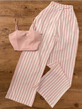 Purpdrank  Women's Premium Pink Slimming Suspenders + Vertical Stripe Wide Leg Pants, Visual Lengthening and Slimming, Versatile and Comfortable