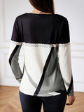Color Block Crew Neck T-Shirt, Casual Long Sleeve T-Shirt For Spring & Fall, Women's Clothing