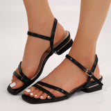Purpdrank Low Block Chunky Heels Women's Square Open Toe Ankle Strap Sandals Roman