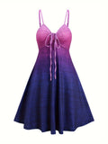 Vibrant Ombre Print Slip Dress - Spaghetti Strap, Ruched, Drawstring, Mid Elasticity, Polyester, Casual, Customized - Perfect for Spring and Summer Vacation