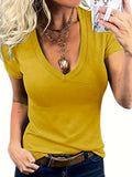 Purpdrank Plus Size Casual V-Neck T-Shirt for Women - Polyester Blend with 95% Polyester & 5% Spandex, Medium Stretch Knit Fabric, Solid Color, Suitable for Spring/Summer/Fall