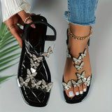 Purpdrank Womens Sparkling Rhinestone Butterfly Flat Sandals - Fashionable Open Toe Summer Shoes with Comfortable Elastic Bands - Ideal for Casual Everyday Wear