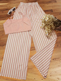 Purpdrank  Women's Premium Pink Slimming Suspenders + Vertical Stripe Wide Leg Pants, Visual Lengthening and Slimming, Versatile and Comfortable