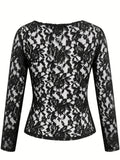 Purpdrank Elegant Womens Sheer Lace V-Neck Tee - Long Sleeve, Slim Fit, Fashionable Casual Wear
