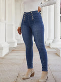 Purpdrank Button Fly Pintuck Skinny Jeans, Double-breasted Medium Stretch Vintage Style Denim Pants, Women's Denim Jeans & Clothing suit for autumn