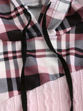 Womens Color Block Plaid Print Hoodie with Drawstring - Stylish Casual Sweatshirt for Everyday Comfort - Trendy Long Sleeve Design