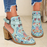 Purpdrank Women's Embroidered & Studded Decor Chunky Heeled Boots, Slingback Faux Leather Ankle Boots, Women's Footwear