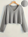 Stylish Solid Color V-Neck Sweater - Women's Elegant Long Sleeve Pullover for Spring and Fall - Soft, Cozy, and Versatile Clothing for Everyday Wear