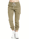 Stylish Y2K Drawstring Cargo Pants - Women's Casual Elastic Waist Long Length Pants with Multiple Pockets, Comfortable and Versatile - Perfect for Daily Wear and Outdoor Activities