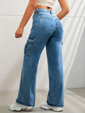 High-Waisted Y2K Kpop-Inspired Denim Cargo Jeans - Side Flap Pockets, Light Wash, Casual Slash Pockets, Comfortable Fabric, Stylish Design, Women's Fashionable Clothing for Everyday Wear