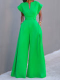 Purpdrank - Urban Cap Sleeve Solid Color Wide Leg Jumpsuits