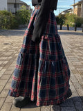 Purpdrank  Women's Elegant Plaid A-Line Midi Skirt - Long Flared Hem, Machine Washable, All-Season Versatile Fit for Casual & Formal Outfits, Cute Skirts, Nontransparent Fabric