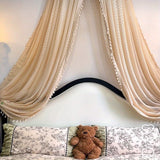 Purpdrank  French Tassel Window Curtain - Bohemian Elegance Jacquard White Drape with Black Metal Stand, Machine Washable Room Decor for Bedroom & Living Room, Elegant Living Room Curtains, Bedroom Enhancement, Romantic Atmos