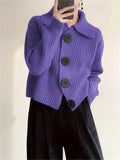 Plus Size Solid Color Button Front Knitted Cardigan, Stylish Casual Long Sleeve Cardigan For Fall & Winter, Women's Plus Size Clothing