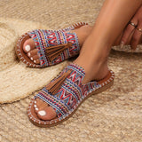 Purpdrank Boho Chic Tassel Slide Sandals - Unisex, Lightweight & Comfortable, Colorful Geometric Pattern Upper with Brown Cover Tassel, Non-Slip TPR Sole, Casual Summer Beach Shoes for Women and Men