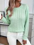 Cable Knit Crew Neck Sweater, Casual Solid Color Long Sleeve Sweater For Fall & Winter, Women's Clothing