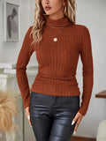 Elegant Polyester Knit Long Sleeve Crew Neck Sweater for Women - Solid Color, High Collar, Knitted Fabric for All Seasons