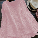 Purpdrank Plus Size Solid Color Cable Knitted Cardigan, Casual Button Front Long Sleeve Cardigan, Women's Plus Size Clothing