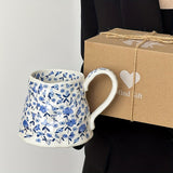 Purpdrank  1pc 20.29oz Hand-Painted Blue and White Floral Ceramic Mug, Round Insulated Coffee Cup, Reusable for Daily Use, Perfect for Christmas, Halloween, Easter, Hanukkah, Thanksgiving Gifts