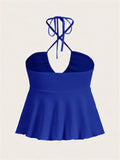 Purpdrank Chic Cross Front Ruched Halter Top - Flattering Tie Back, Sleeveless Summer Style - Trendy Y2K Inspired, Perfect for Cute & Coquette Fashionistas