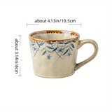 Purpdrank  1pc Retro Elegant Ceramic Mug with Blue Floral Pattern - White with Orange Rim, Perfect for Coffee or Tea, Office or Home Use, Hand Wash Only, Coffee Bar Accessories