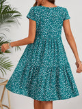 Floral Print Crew Neck Dress, Vintage Short Sleeve Dress For Spring & Summer, Women's Clothing