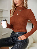 Elegant Polyester Knit Long Sleeve Crew Neck Sweater for Women - Solid Color, High Collar, Knitted Fabric for All Seasons