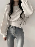Purpdrank Womens Soft Y2K Knit Sweater with Button Accent - Trendy Crew Neck, Long Sleeve for Fall & Winter Chic
