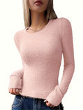 Classic Chic Crew Neck Slim Fit Pullover Sweater - Women's Long Sleeve Casual Top for Fall & Winter - Soft, Cozy, and Versatile Clothing for Everyday Wear