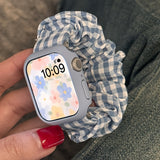 Purpdrank  Korean-Style Lattice Hairband for apple Watch Strap - Cute Elastic Nylon Band with Push Button Butterfly Clasp, Floral Pattern, 46mm-49mm Compatible, Stylish Accessory for Series 6, SE, 7, 8, 9, 10, Accessory|Flora