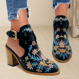 Purpdrank Women's Embroidered & Studded Decor Chunky Heeled Boots, Slingback Faux Leather Ankle Boots, Women's Footwear