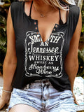 Purpdrank Smooth As Tennessee Whiskey, Sweet As Strawberry Wine" Women's Sleeveless V-Neck Tank Top - Casual, Machine Washable, Polyester Blend with Ring Detail - Perfect for Country Music Nights, Country Music T Shirts