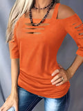 Purpdrank Solid Sexy Half Sleeve Cut Out Cold Shoulder T-shirt - Women's Clothing