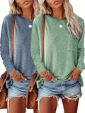 2 Pack Solid Color Long Sleeve Crew Neck T-Shirt, Casual For Spring & Fall, Women's Clothing