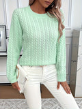 Cable Knit Crew Neck Sweater, Casual Solid Color Long Sleeve Sweater For Fall & Winter, Women's Clothing