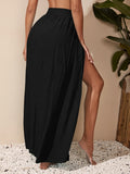 Purpdrank Women's Casual Solid Knot Side Wrap Beach Skirt, Split Thigh Cover Up, Flattering Fit for Summer Vacation