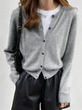 Y2K-Inspired Women's Knit Cardigan - Solid Color, Button Detail, Long Sleeve, Round Neck - Perfect for Fall/Winter