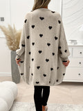 Cozy Heart Pattern Knitted Cardigan - Soft, Casual, Long Sleeve, Drop Shoulder, Open Front, Winter & Fall Essential - Womens Comfortable Clothing for Everyday Wear