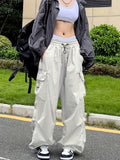 Purpdrank Y2K Chic Draped Cargo Pants - Versatile Solid Drawstring Design with Pockets - Fashion-Forward Womens Streetwear