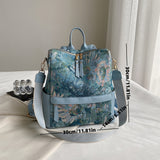 Purpdrank  Versatile Blue Nylon Backpack with Floral Pattern - Casual Ethnic College Style, Durable with Polyester Lining, Zip Closure, and Adjustable Straps for School & Travel, Travel Backpack