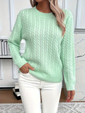 Cable Knit Crew Neck Sweater, Casual Solid Color Long Sleeve Sweater For Fall & Winter, Women's Clothing