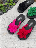 Purpdrank All-Season Floral Embellished Flip-Flops - 1pc Women'S Solid Color Slip-On Vacation Style - Fabric Upper, EVA Sole & Insole, Mid Heel