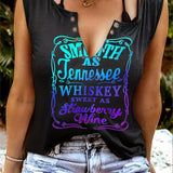 Purpdrank Smooth As Tennessee Whiskey, Sweet As Strawberry Wine" Women's Sleeveless V-Neck Tank Top - Casual, Machine Washable, Polyester Blend with Ring Detail - Perfect for Country Music Nights, Country Music T Shirts