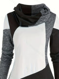 Vibrant Colorblock Cowl Neck Long Sleeve T-Shirt - Soft, Breathable, and Comfortable Casual Top for Women - Perfect for Spring and Fall Seasons