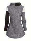 Vibrant Colorblock Cowl Neck Long Sleeve T-Shirt - Soft, Breathable, and Comfortable Casual Top for Women - Perfect for Spring and Fall Seasons