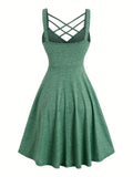 Vibrant Solid Color Cross Front A-line Dress - Sleeveless, V-Neck, Mid-Elastic Polyester Fabric, Machine Washable, Perfect for Spring and Summer - Casual, Comfortable, and Stylish Womens Clothing