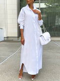 Long Sleeve For Spring & Fall, Casual Longline Button Front Shirt, Women's Clothing